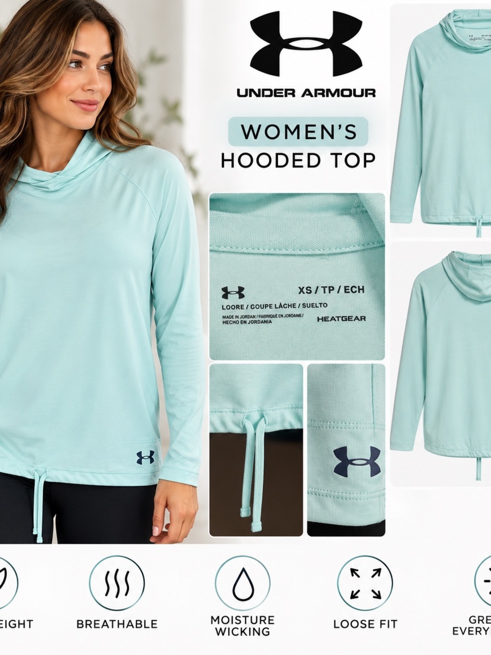 Under Armour Women's/jrs Hooded Long-Sleeve Top — Light Aqua